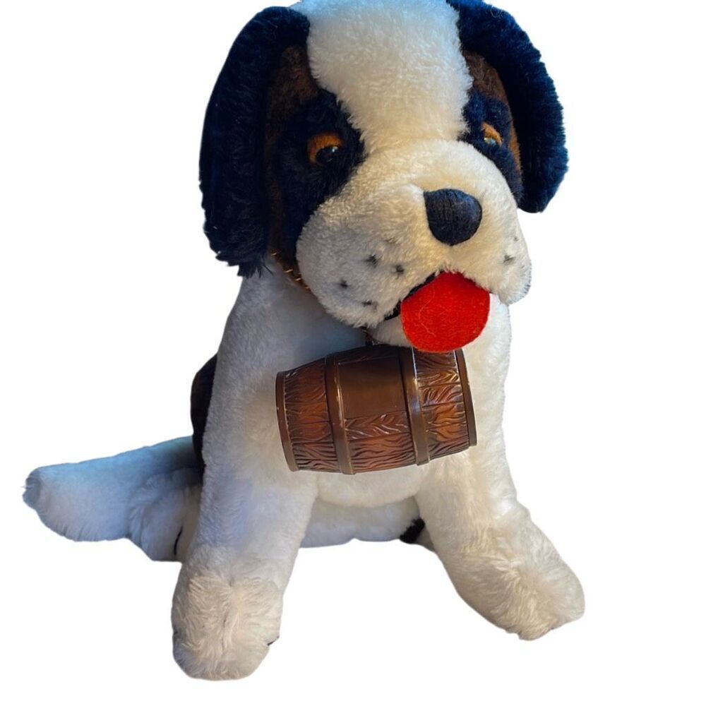 Dakin Vintage Plush St. Bernard barrel bank promo for a bank. Heavy